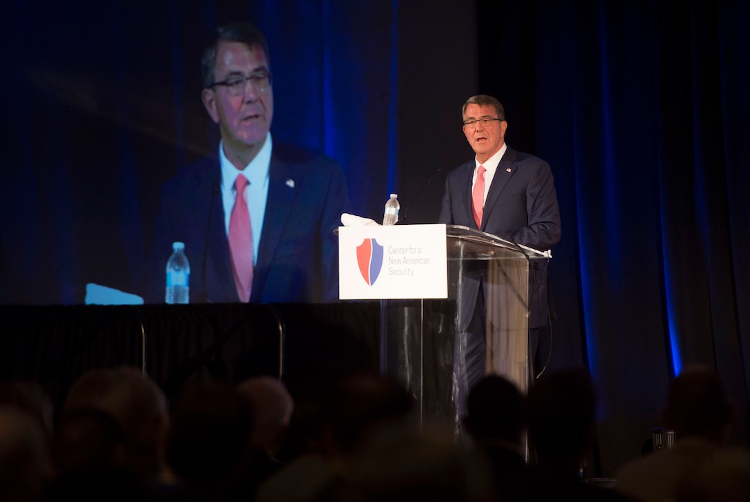 Defense Secretary Ash Carter provides keynote remarks at the Center for a New American Security's annual conference in Washington, D.C., June 20, 2016. DoD photo by Air Force Senior Master Sgt. Adrian Cadiz