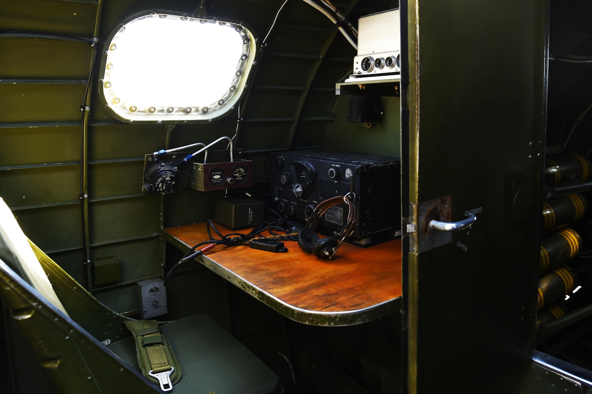 The radio room of a B-17 Flying Fortress flying above Seattle, Wash., June 6, 2016. The B-17 was first flown in July of 1935 and its first day combat in World War II in 1941. (U.S Air Force photo/ Tech. Sgt. Tim Chacon) 