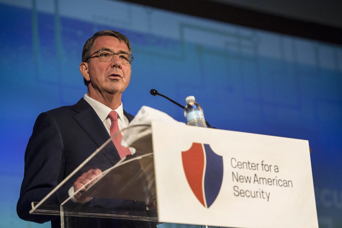 Defense Secretary Ash Carter provides the keynote address at the Center for a New American Security's annual conference in Washington, D.C., June 20, 2016. DoD photo by Air Force Senior Master Sgt. Adrian Cadiz
