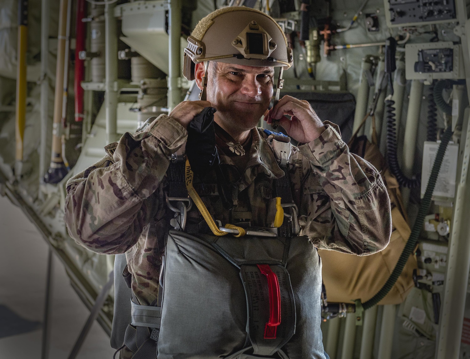 U.S. Air Force Col. Eric Trychon, 93d Air Ground Operations Wing vice commander, walks onto an HC-130J Combat King II, June 17, 2016 at Moody Air Force Base, Ga. Trychon completed his final jump as the 93d AGOW vice commander. (U.S. Air Force photo by Tech. Sgt. Zachary Wolf/Released)
