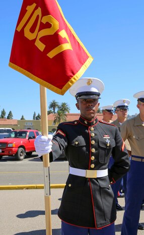 Private First Class Taj R. Stewart, Platoon 1027, Bravo Company, 1st Recruit Training Battalion, stands at parade rest prior to graduation at Marine Corps Recruit Depot San Diego, June 17. Stewart is a Compton, Calif., native and was recruited out of RS Los Angeles. Annually, more than 17,000 males recruited from the Western Recruiting Region are trained at MCRD San Diego.