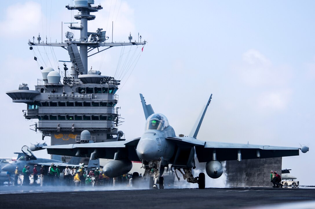 An EA-18G Growler  launches from the USS John C. Stennis  during dual carrier strike group operations with the USS Ronald Reagan in the Philippine Sea, June 19, 2016, to support security and stability in the Indo-Asia-Pacific region. The Growler is assigned to Electronic Attack Squadron 133. The operations mark the U.S. Navy's continued presence throughout the 7th Fleet area of responsibility. Navy photo by Petty Officer 3rd Class Kenneth Rodriguez Santiago