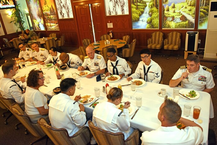 160617-N-WT427-029 JINHAE, Republic of Korea (June 17, 2016) Adm. Scott H. Swift, the commander of U.S. Pacific Fleet, has lunch with Sailors assigned to Commander, Fleet Activities Chinhae during his visit to Korea. Swift is in Korea to reaffirm the U.S. and ROK alliance and show his support for Sailors serving throughout the peninsula. (U.S. Navy photo by Mass Communication Specialist 3rd Class Jermaine M. Ralliford/Released)