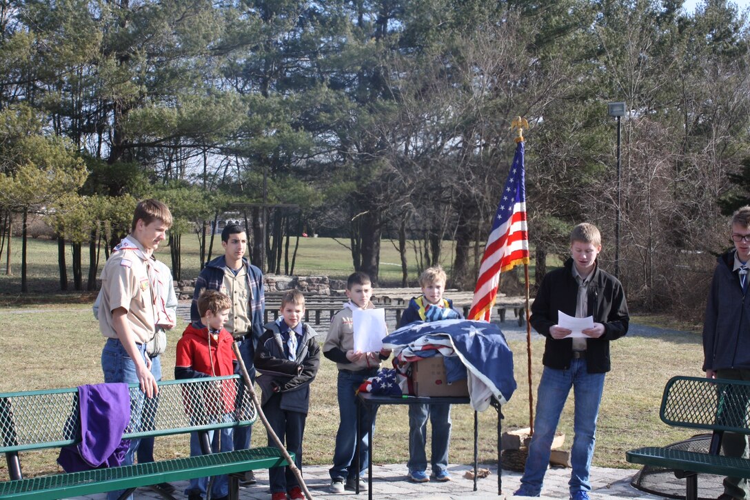Boy Scout Troop 82 hosts a United States flag retirement ceremony in New Cumberland, Pa. 