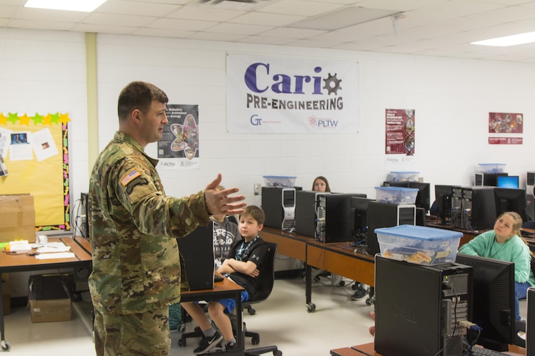 Lt. Col. Nathan Molica, deputy commander, participated in the Charleston Metro Chamber of Commerce's Principal for a Day program where he shadowed the principal of Cario Middle School to learn about their STEM program.