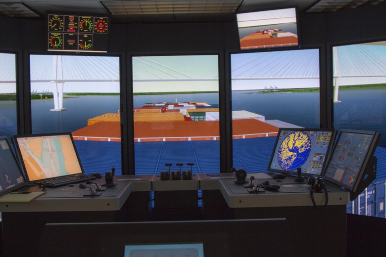 The Charleston District conducted ship simulations at the Engineer Research and Development Center in Vicksburg, Miss. The simulations test the conditions of the current design for the Post 45 harbor deepening project to finalize plans for the future of the harbor.