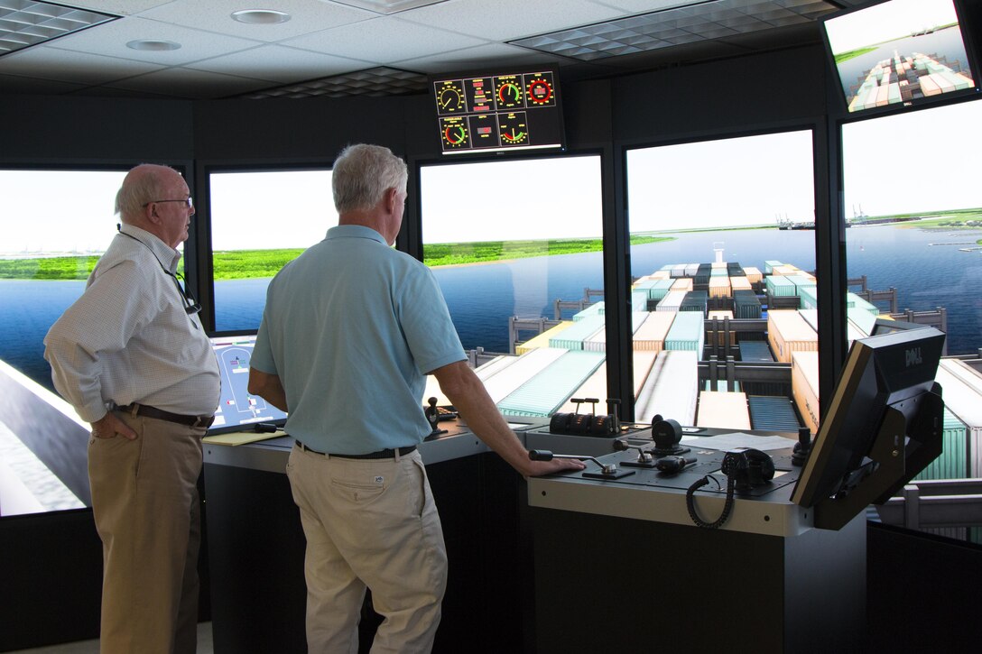 The Charleston District conducted ship simulations at the Engineer Research and Development Center in Vicksburg, Miss. The simulations test the conditions of the current design for the Post 45 harbor deepening project to finalize plans for the future of the harbor.