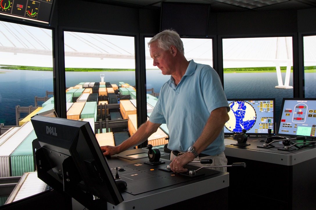 The Charleston District conducted ship simulations at the Engineer Research and Development Center in Vicksburg, Miss. The simulations test the conditions of the current design for the Post 45 harbor deepening project to finalize plans for the future of the harbor.