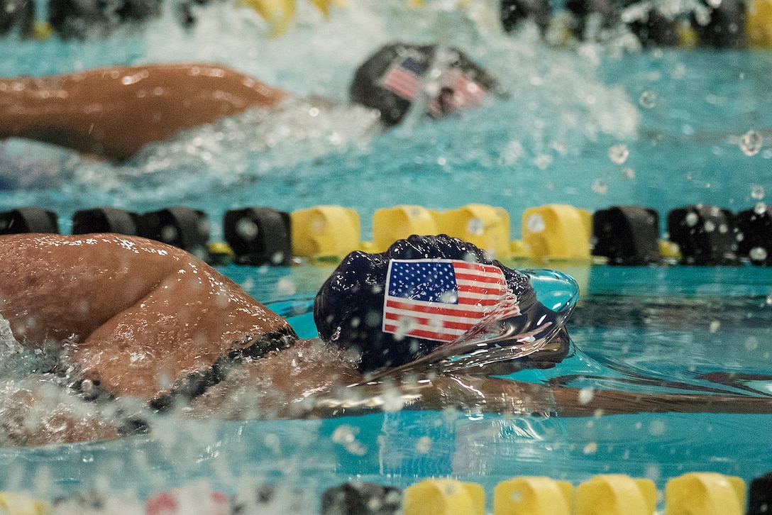 Army Reservist Sgt. Kawaiola Nahale competes in swimming during the 2016 Department of Defense Warrior Games at the U.S. Military Academy in West Point, New York, June 20, 2016. DoD photo by Roger Wollenberg