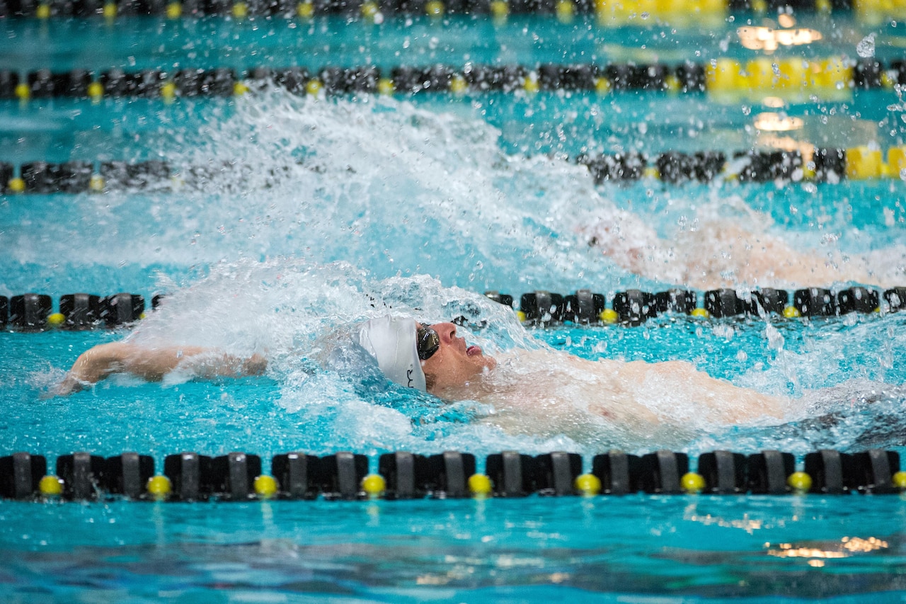 Army veteran Sean Walsh, a member of the U.S. Special Operations Command team, competes in a backstroke event during the 2016 Department of Defense Warrior Games at the U.S. Military Academy in West Point, N.Y., June 20, 2016. DoD photo by EJ Hersom