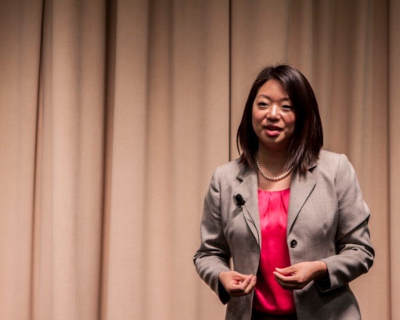 Tiffany Chang Lawson, executive director of Pa. Governor Tom Wolf’s Advisory Commission on Asian Pacific American Affairs, explains the “Model Minority Myth” to DLA Distribution employees during a late May Asian Pacific American Heritage Month Program. 