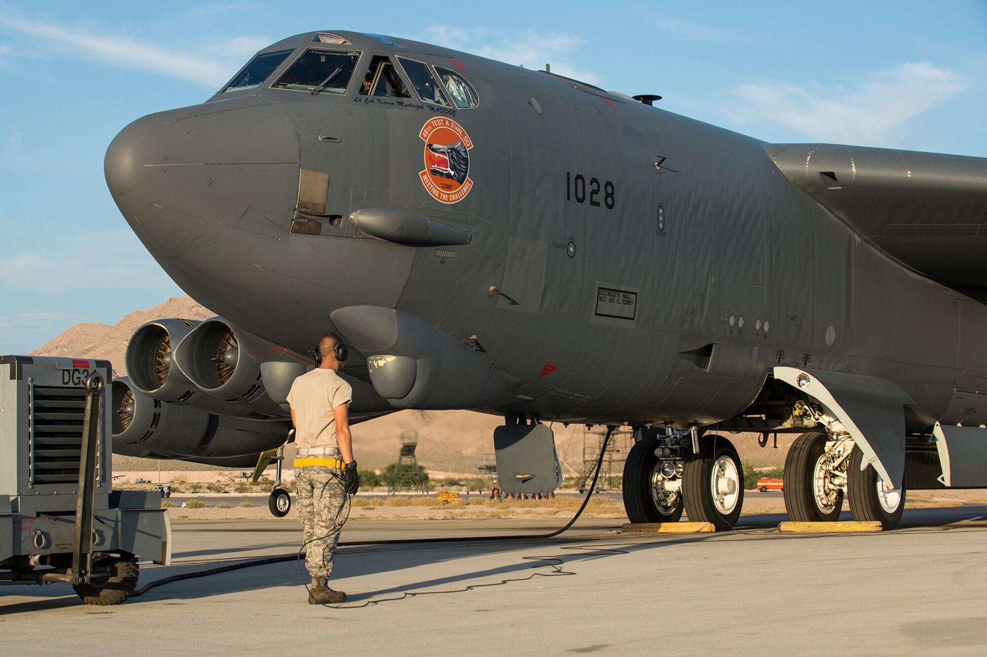 An Air Force Reserve Command B-52H Stratofortress assigned to the 307th Bomb Wing (BW) at Barksdale Air Force Base (AFB), La., prepares to taxi for a mission on June 8, 2016, Nellis Air Force Base, Nev. The B-52 is at Nellis supporting the 340th Weapons Squadron. (U.S. Air Force photo by Master Sgt. Greg Steele/Released)