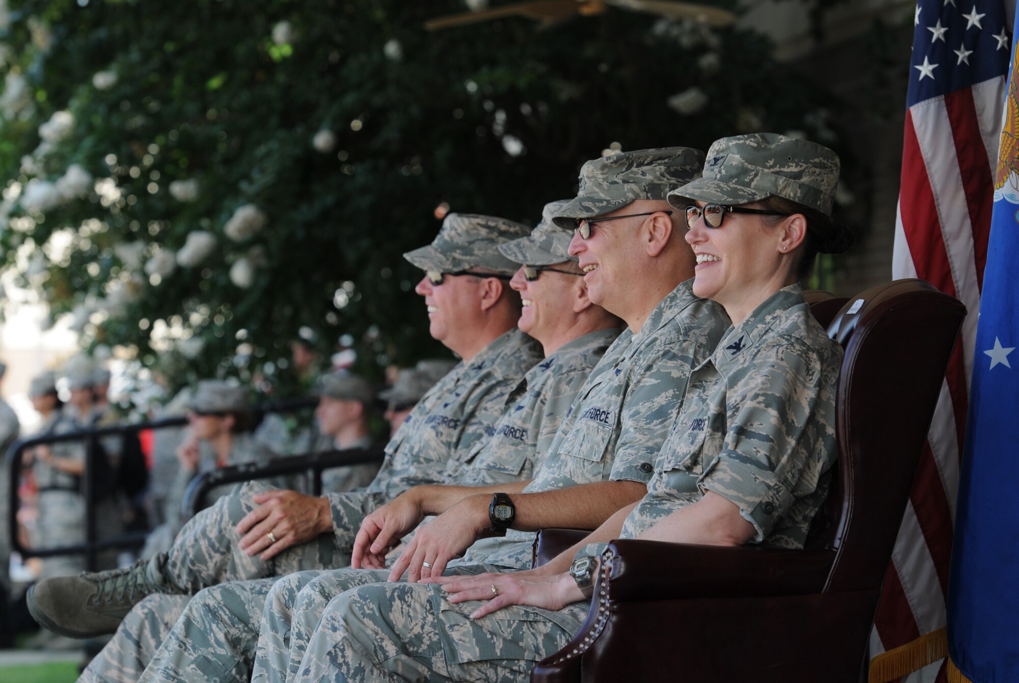 81st Training Wing leadership serve as the reviewing officials during the 81st Training Group drill down at the Levitow Training Support Facility drill pad June 17, 2016, Keesler Air Force Base, Miss. The 335th Training Squadron “Bulls” placed first overall. (U.S. Air Force photo by Kemberly Groue)