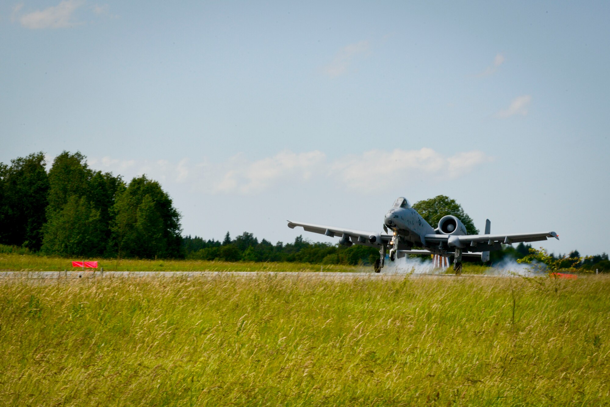 An A-10C Thunderbolt II from the 107th Fighter Squadron, takes off from a highway June 21, 2016, in Tallinn, Estonia. U.S. forces are in Europe participating in Saber Strike 16; a long-standing, U.S. Joint Chiefs of Staff-directed, U.S. Army Europe-led cooperative-training exercise, which has been conducted annually since 2010. This year’s exercise will focus on promoting interoperability with allies and regional partners. The United States has enduring interests in supporting peace and prosperity in Europe and bolstering the strength and vitality of NATO, which is critical to global security. (U.S. Air Force photo/Senior Airman Nicole Keim)