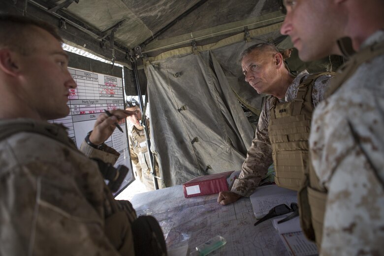 Lt. Gen. Rex C. McMillian, commander of Marine Forces Reserve, speaks to the Reserve Marines attending Integrated Training Exercise 4-16 aboard Marine Corps Air Ground Combat Center Twentynine Palms, Calif., June 19, 2016. Over the two-week period the Marines trained in combined-arms exercises to hone their skills as a Marine Air Ground Task Force, in order to prepare for worldwide deployment and augment the active component.