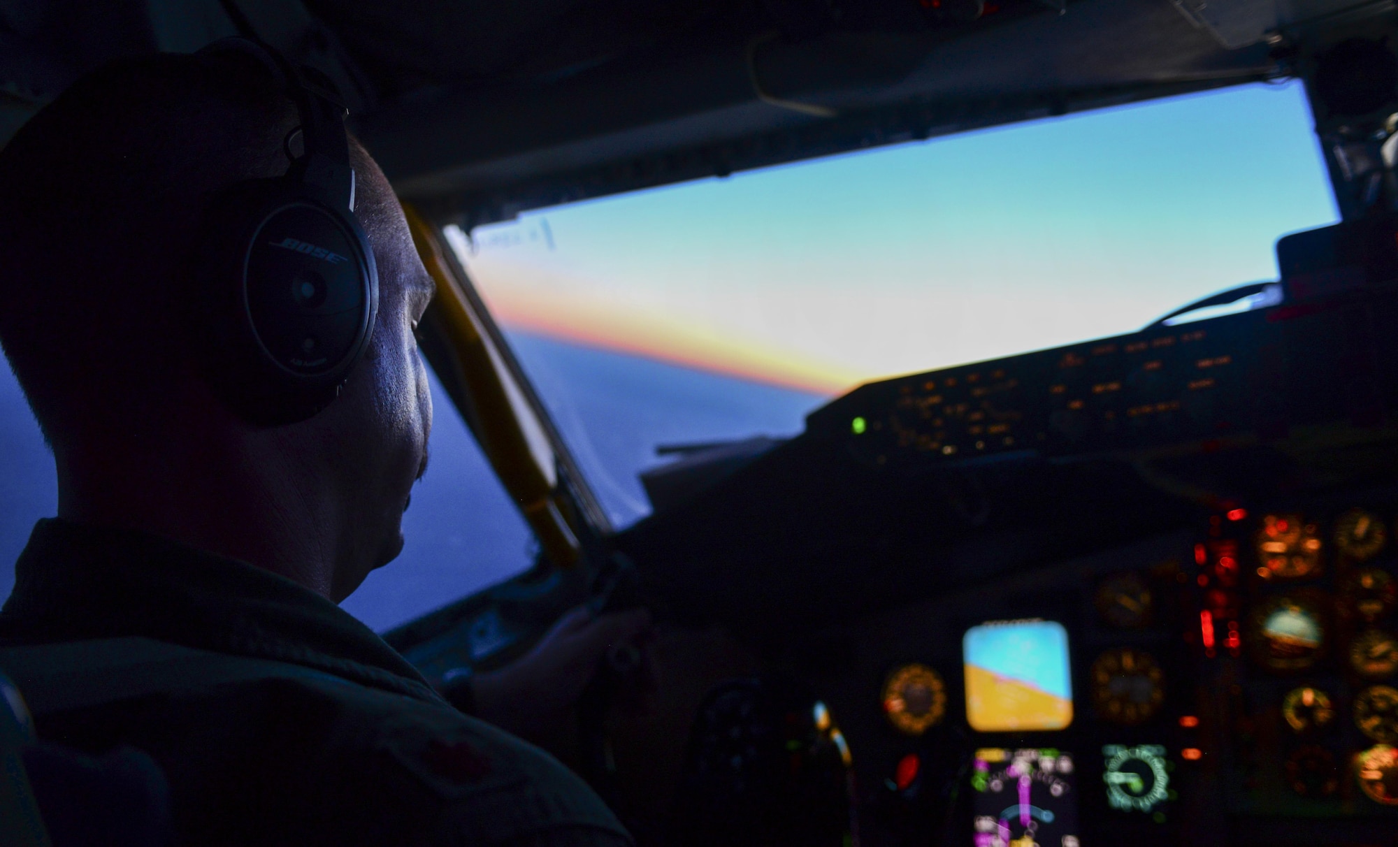 Maj. Charles Schellbach, 509th Weapons Squadron KC-135 pilot, Fairchild Air Force Base, Wash., flies during Deliberate Strike Night over the Nevada Test and Training Range, June 16, 2016. With the purpose of DSN being to show the full-spectrum capabilities of the approximately 60 Air Force and U.S. Navy assets that are participating, planning such a complex exercise is no simple task. (U.S. Air Force photo by Airman 1st Class Kevin Tanenbaum)