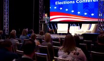 Airman Min Park, 92nd Comptroller Squadron financial services technician, speaks at the 2016 Washington State Elections Conference during its ‘Faces of Voters’ event section in downtown Spokane, Washington, June 17, 2016. The conference covered numerous voting topics, such as voting polls, voting rights, voter booth accessibility and the faces of voters. (U.S. Air Force photo/Airman 1st Class Nick J. Daniello)