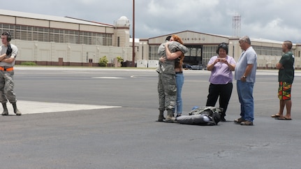 More than 50 members of the Hawaii Air National Guard (HIANG) and three KC-135 Strotankers, based at Joint Base Pearl Harbor-Hickam (JBPH-H) have returned home following a four-month deployment in support of Operation Inherent Resolve.  The three KC-135 Stratotankers belonging to the 203rd Air Refueling Squadron, along with flight and maintenance crews and other support personnel were part of the 18-Nation air Coalition in the fight against Daesh or ISIS.  Two tankers and most of the Airmen arrived today at JBPH-H following  the long flight from Al Udeid Air Base in Qatar. June 20, 2016, Joint Base Pearl Harbor-Hickam, Hawaii (US Air National Guard Photo By Tech. Sgt. Andrew Jackson - Released)