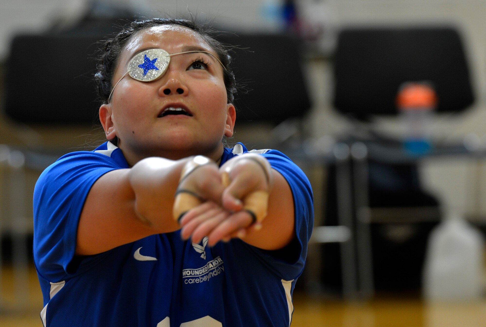 Air Force 1st Lt. Sarah Frankosky practices sitting volleyball at the 2016 DoD Warrior Games at the U.S. Military Academy in West Point, N.Y., June 15, 2016. Air Force photo by Staff Sgt. Carlin Leslie