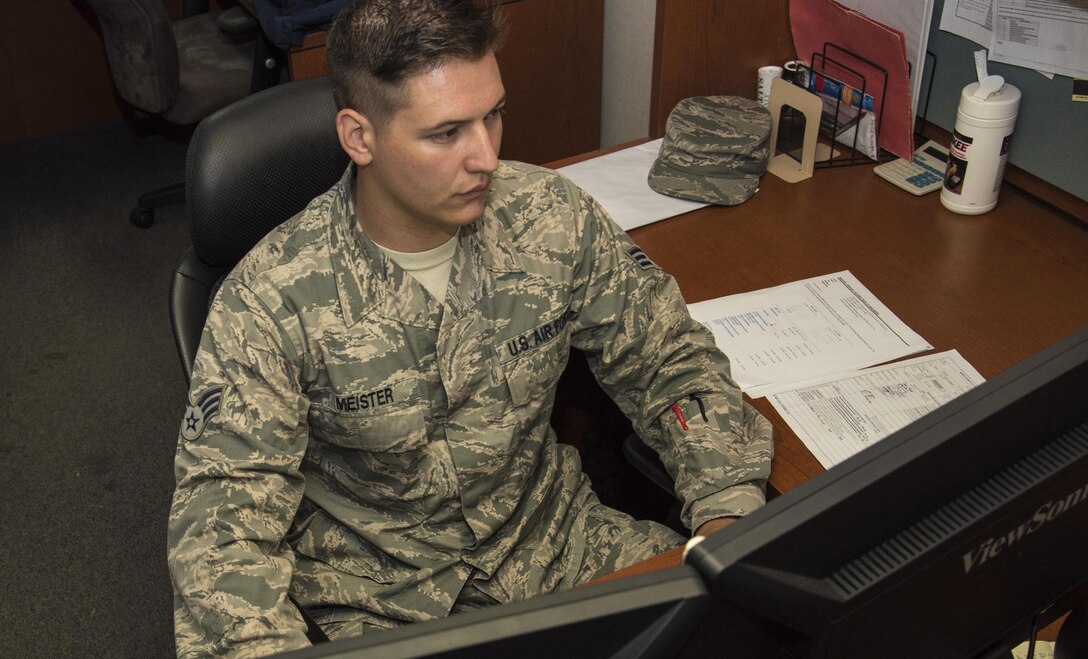 U.S. Air Force Senior Airman Spencer Meister, a 14th Aircraft Maintenance Unit scheduler with the 35th Aircraft Maintenance Squadron, schedules 35th Fighter Wing assets at Misawa Air Base, Japan, June 22, 2016. On a daily basis, Meister establishes production agendas for various units within the 35th AMXS and ensures commanders are up-to-date with maintenance capabilities at all times. Meister hails from Las Cruces, New Mexico. (U.S. Air Force photo by Airman 1st Class Jordyn Fetter)