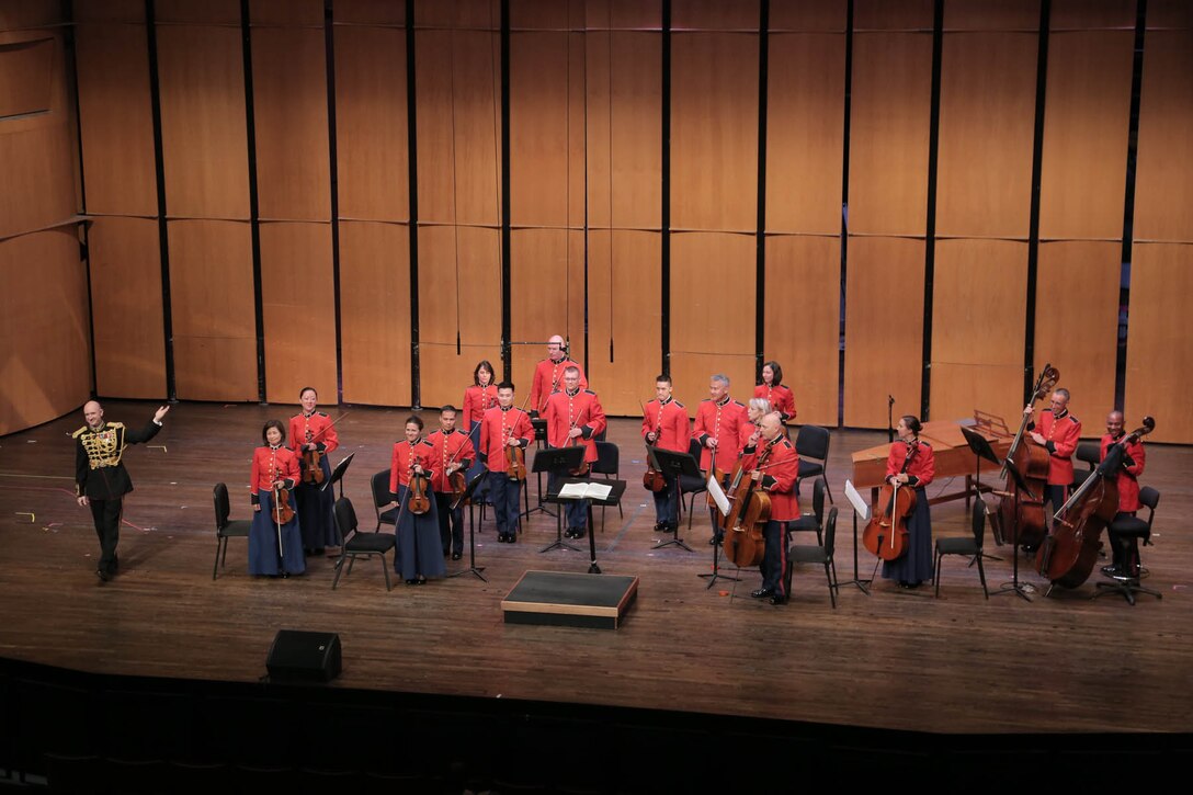 On June 18, 2016, the Marine Chamber Orchestra performed at the Rachel M. Schlesinger Concert Hall and Arts Center in Alexandria, Va. The program included Antonio Vivaldi’s Recorder Concerto in C minor, Opus 44, No. 19, RV 441; Giuseppe Verdi’s Symphony for Strings in E minor [String Quartet in E minor]; Stacy Garrop’s Inner Demons; and George Whitefield Chadwick’s Serenade in F for String Orchestra.  (U.S. Marine Corps photo by Staff Sgt. Rachel Ghadiali/released)