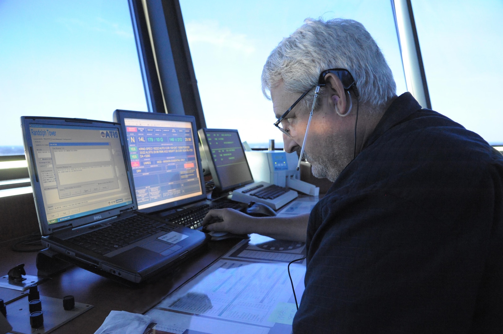 Gary Thompson, 12th Operations Support Squadron, air traffic manager, monitors flight data at the West Control Tower, June 15, at Joint Base San Antonio-Randolph. Air Traffic Controllers are responsible for directing planes and helicopters in the air to ensure their safety.