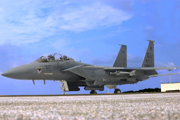 Col. Mark Slocum, 4th Fighter Wing commander, prepares to take his final flight in an F-15E Strike Eagle, June 16, 2016, at Seymour Johnson Air Force Base, North Carolina. Following his change of command on June 30, Slocum will fill a position at Royal Air Force Mildenhall, England. (U.S. Air Force photo/Airman 1st Class Ashley Williamson)