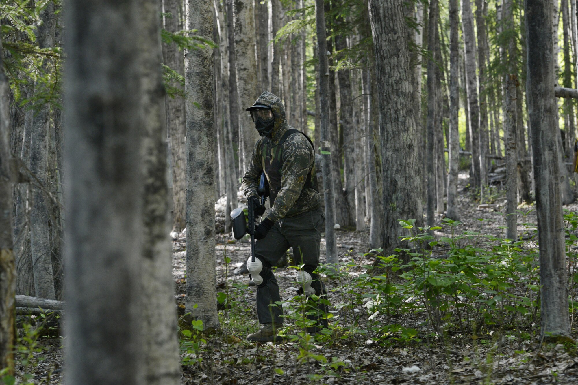 Airmen and Soldiers compete in a paintball tournament  during the 2016 Arctic Warrior Olympics at Joint Base Elmendorf-Richardson, Alaska, June 17, 2016. The Arctic Warrior Olympics originated in 1982, when Airmen at Elmendorf Air Force Base initiated Airman Day to promote camaraderie and good health. Then in 1986, it became known as Elmendorf Field Day. It was renamed the Arctic Warrior Olympics in 1989 and is hosted in conjunction with the Military Appreciation Picnics. (U.S. Air Force photo by Airman 1st Class Valerie Monroy)