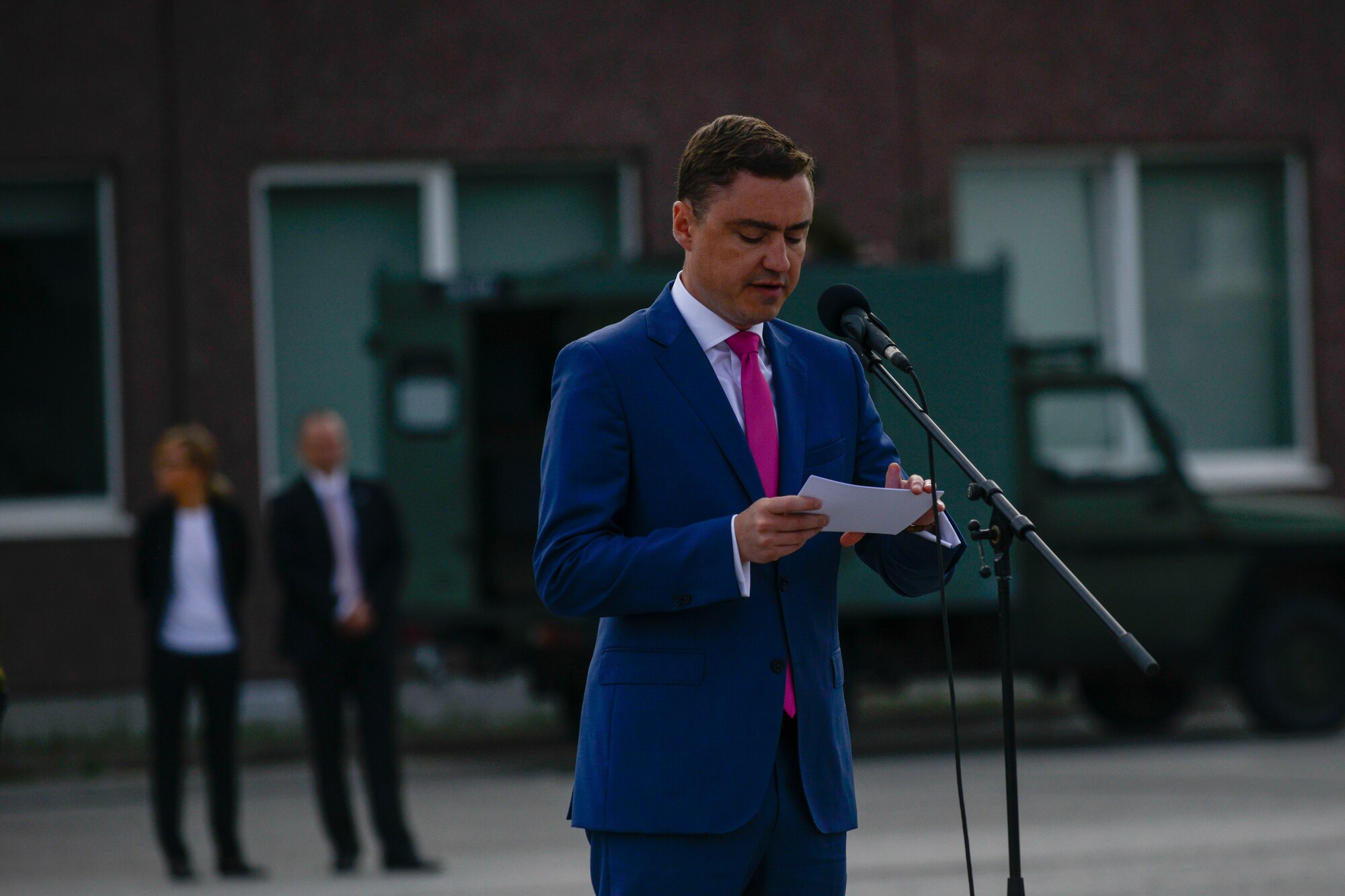 Taavi Roivas, Estonian prime minister, thanks NATO allies for their hard work during  Saber Strike 16 at a closing ceremony at Tapa Training Base, Estonia, June 21, 2016. U.S. forces in Europe participated in Saber Strike 16; a long-standing, U.S. Joint Chiefs of Staff-directed, U.S. Army Europe-led cooperative-training exercise, which has been conducted annually since 2010.  This year’s exercise focused on promoting interoperability with allies and regional partners. The United States has enduring interests in supporting peace and prosperity in Europe and bolstering the strength and vitality of NATO, which is critical to global security. (U.S. Air Force photo/Senior Airman Nicole Keim)