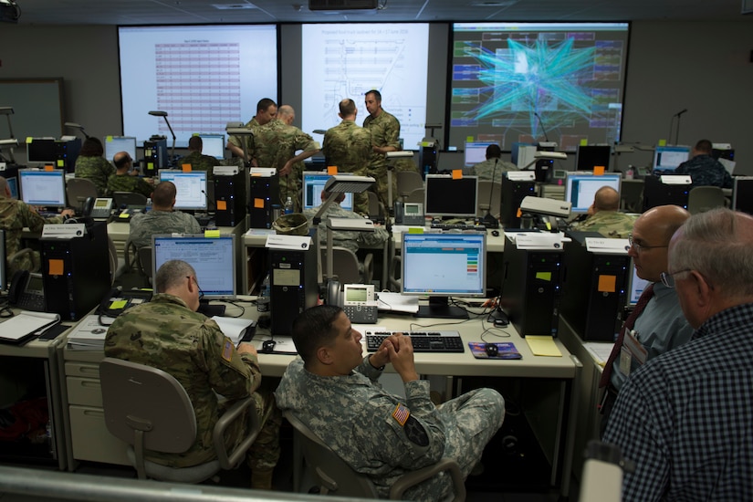 Participants at Cyber Guard 2016 work through a June 16, 2016, training scenario during the nine-day exercise in Suffolk, Va. Air Force Brig. Gen. Charles Moore, the Joint Staff’s deputy director of global operations, told Congress June 22 that Cyber Guard and exercises like it test the abilities of Cyber Mission Force teams to defend Defense Department networks. DoD photo by Navy Petty Officer 2nd Class Jesse A. Hyatt