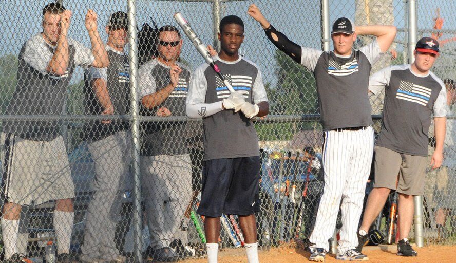 The 2nd Security Forces Squadron softball team is up to bat in the top of the fourth inning at Barksdale Air Force Base, La., June 15, 2016. The Defenders scored seven runs in the inning. (U.S. Air Force photo/Airman First Class Stuart Bright)