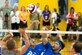 Air Force Tech. Sgt. Brian Williams, left, and Air Force veteran Staff Sgt. Sven Perryman return a volley during the sitting volleyball gold medal round in the 2016 Department of Defense Warrior Games at the U.S. Military Academy in West Point, N.Y., June 21, 2016. (DOD photo/EJ Hersom)