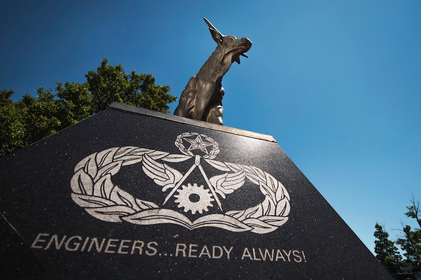 The 11th Civil Engineer Squadron statue sits outside the 11th CES headquarters building at Joint Base Andrews, Md., June 9, 2016. The Prime Base Engineer Emergency Force Bull, or Prime BEEF, is synonymous with U.S. Air Force Civil Engineers around the world. JBA’s 11th CES is the first unit to implement Tririga, the next generation of information technology system in the U.S. Air Force. (U.S. Air Force photo by Airman 1st Class Philip Bryant)