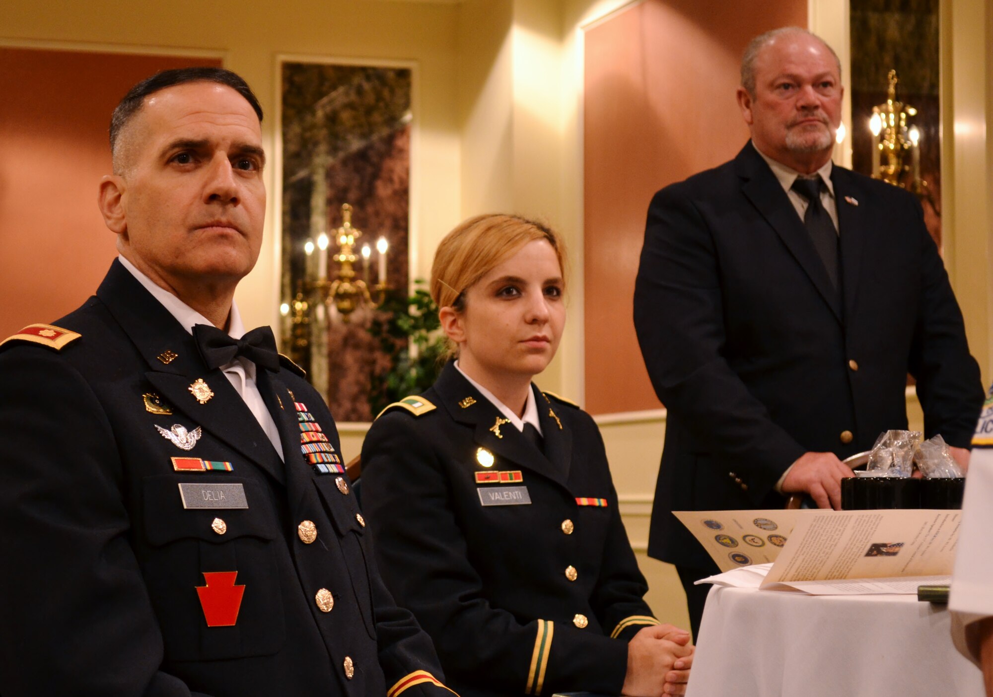 Army Maj. Anthony DeLia, of the Pa. National Guard, sits with fellow nominators and nominees at an Employer Support of the Guard and Reserve award ceremony in Horsham, Pa., June 14, 2016. Army and Air National Guardsmen, along with members of the multi-branch reserve components, attended alongside the civilian employers they nominated for outstanding military support. (U.S. Air National Guard photo by Tech. Sgt. Andria Allmond)
