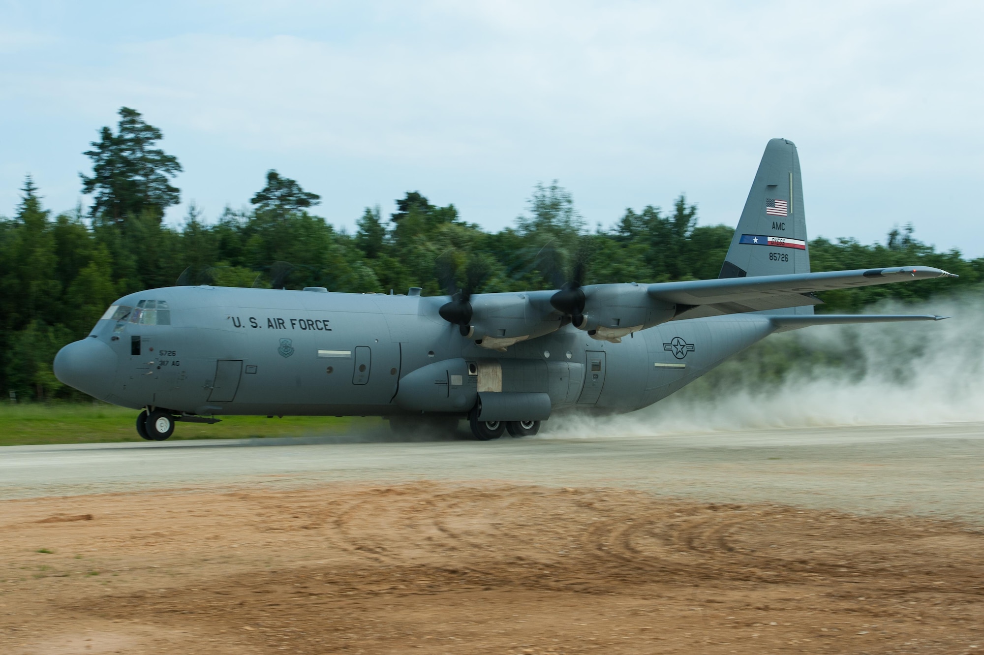 A U.S. Air Force C-130J Super Hercules Aircraft from Dyess Air Force Base, Texas, takes off during Exercise Swift Response 16 at Hohenfels Training Area, Germany, June 17, 2016. Exercise SR16 is one of the premier military crisis response training events for multinational airborne forces in the world, the exercise has more than 5,000 participants from 10 NATO nations. (U.S. Air Force photo by Master Sgt. Joseph Swafford/Released) 
