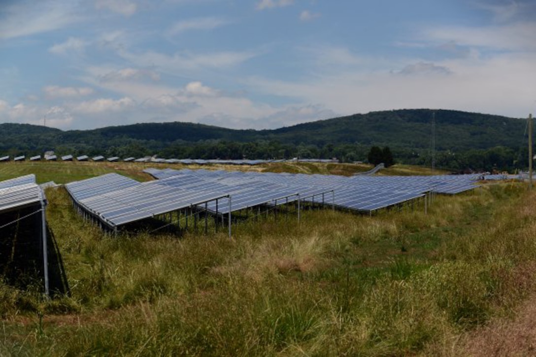 A 15-megawatt solar array at Fort Detrick, Maryland, now provides about 12 percent of power to the installation. DoD photo by C. Todd Lopez