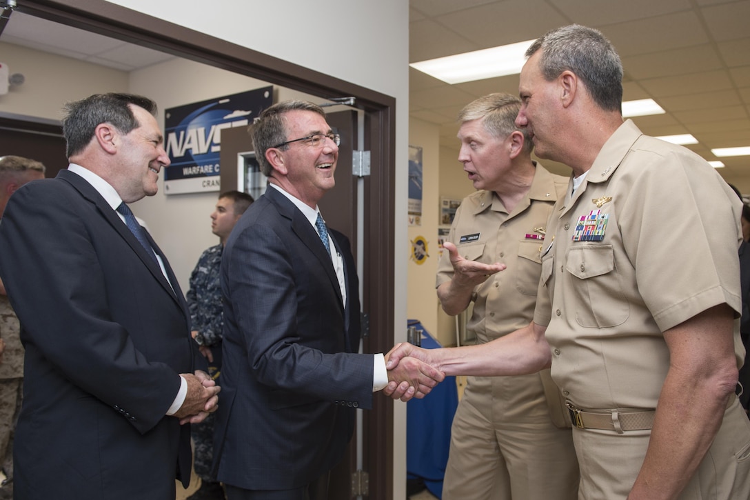 Defense Secretary Ash Carter arrives at the Naval Surface Warfare Command in Crane, Ind., June 22, 2016. Carter's visit was part of a trip to highlight his Force of the Future initiative. DoD photo by Staff Sgt. Brigitte N. Brantley