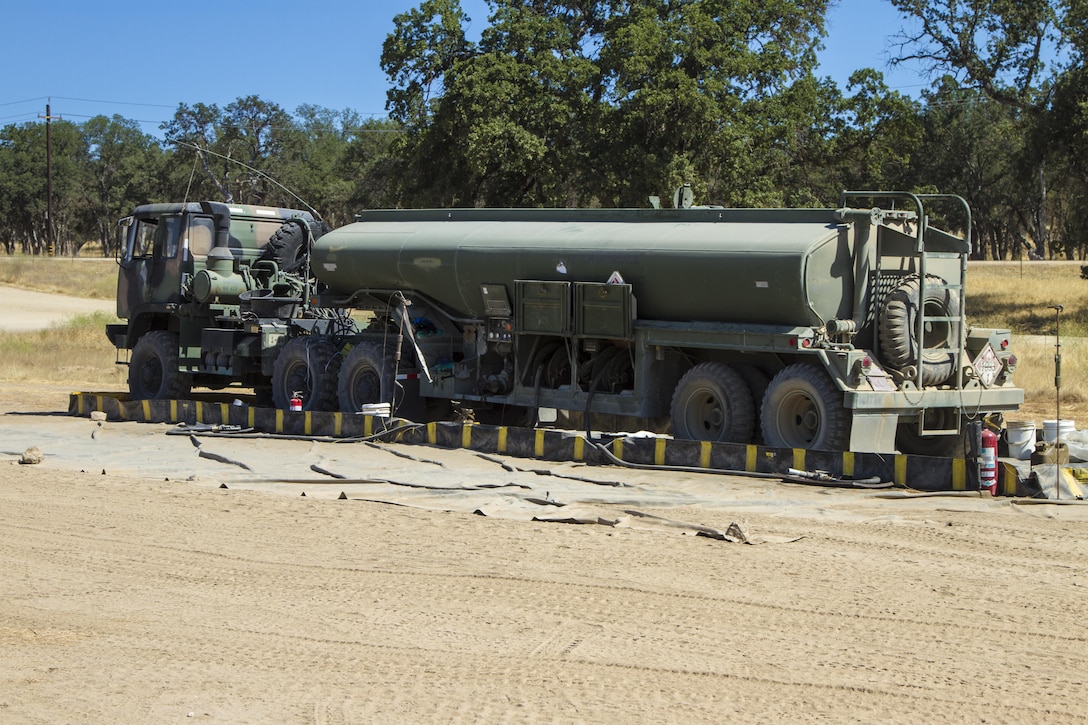 A 5,000 gallon semi-trailer called an M969 is staged at Tactical Assembly Area Schoonover during Combat Support Training Exercise 91-16-02 at Fort Hunter Liggett, Calif., June 20, 2016. As the largest U.S. Army Reserve training exercise, CSTX 91-16-02 provides Soldiers with unique opportunities to sharpen their technical and tactical skills in combat-like conditions. (U.S. Army photo by Sgt. Krista Rayford, 367th Mobile Public Affairs Detachment)