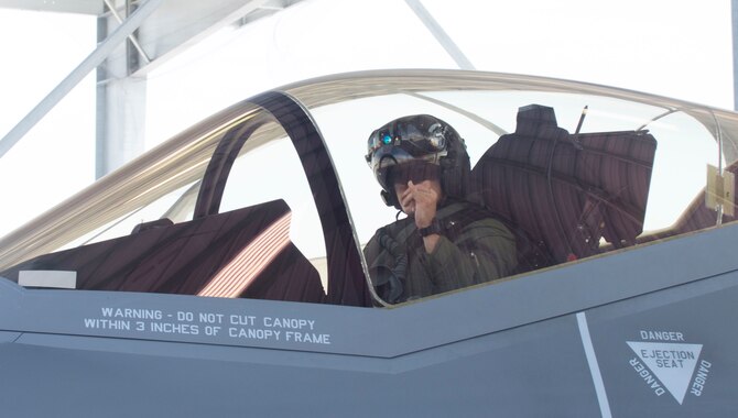 Lt. Col. Chris Pitts, 419th Operations Group Detachment 1 commander, prepares for takeoff at Mountain Home Air Force Base, Idaho, June 8, 2016. Seven F-35A Lightning IIs from Hill AFB deployed here June 3-17 to test if the F-35 was ready to operate in a deployed location. (U.S. Air Force photo by Senior Airman Malissa Lott/RELEASED)