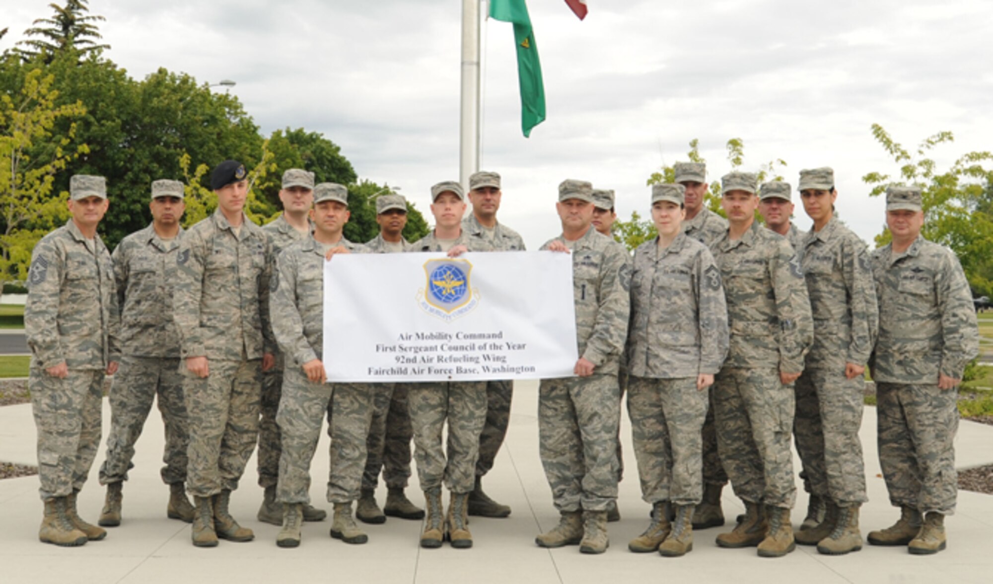 The Fairchild Air Force Base First Sergeant Council was awarded the Air Mobility Command’s First Sergeant Council of the Year Award for the year of 2015. The Fairchild First Sergeant Council is comprised of 22 active duty members, numerous Air National Guard and Air Force Reserve members. (U.S. Air Force photo/Senior Airman Samuel Fogleman)