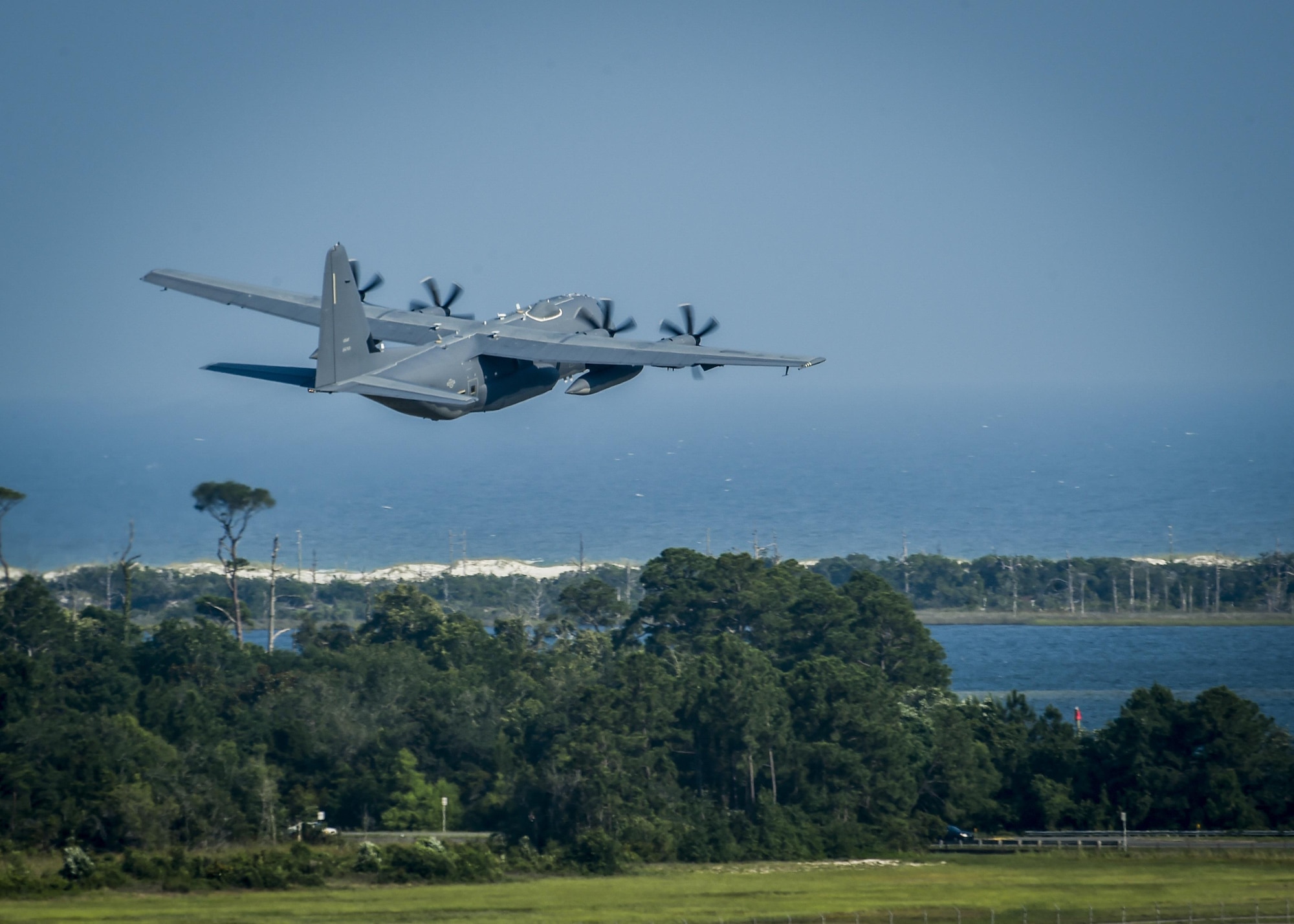 An AC-130J Ghostrider gunship performs a routine training mission at Hurlburt Field, Fla., June 17, 2016. The AC-130J will provide ground forces an expeditionary, direct-fire platform that is persistent, ideally-suited for urban operations and delivers precision, low-yield munitions against ground targets. (U.S. Air Force photo by Airman 1st Class Joseph Pick) 