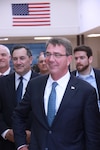 160622-N-TB037-001 - CRANE, Ind. - U.S. Secretary of Defense Ashton Carter toured Naval Surface Warfare Center, Crane Division (NSWC Crane) at Crane, Indiana on June 22, 2016. Secretary Carter received briefings about NSWC Crane's three mission focus areas, Expeditionary Warfare, Strategic Missions, and Electronic Warfare.
