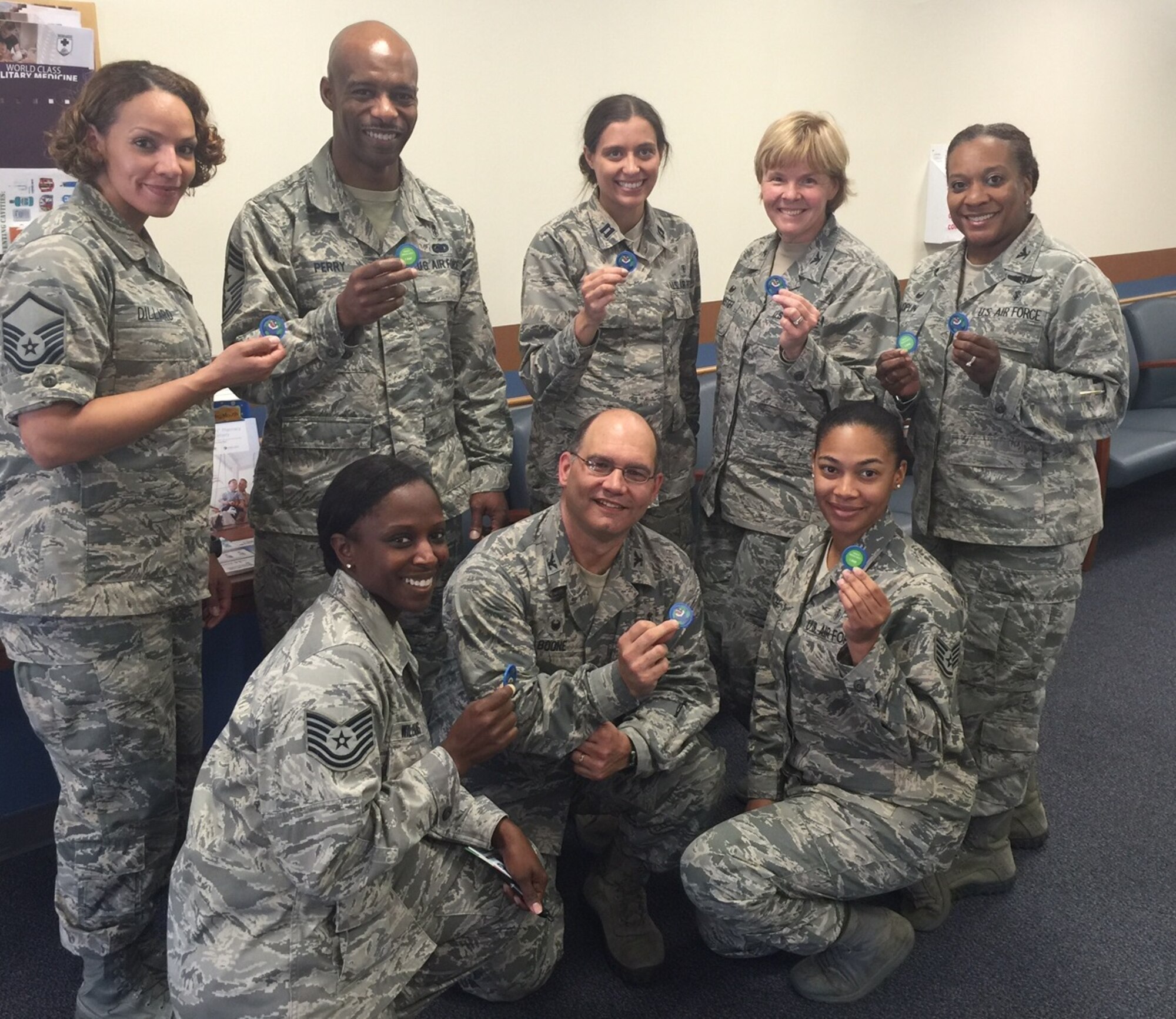 Members of the 79th Medical Wing who have completed Green DOT training were given a coin. Want to make a difference? New training is coming up in August! 