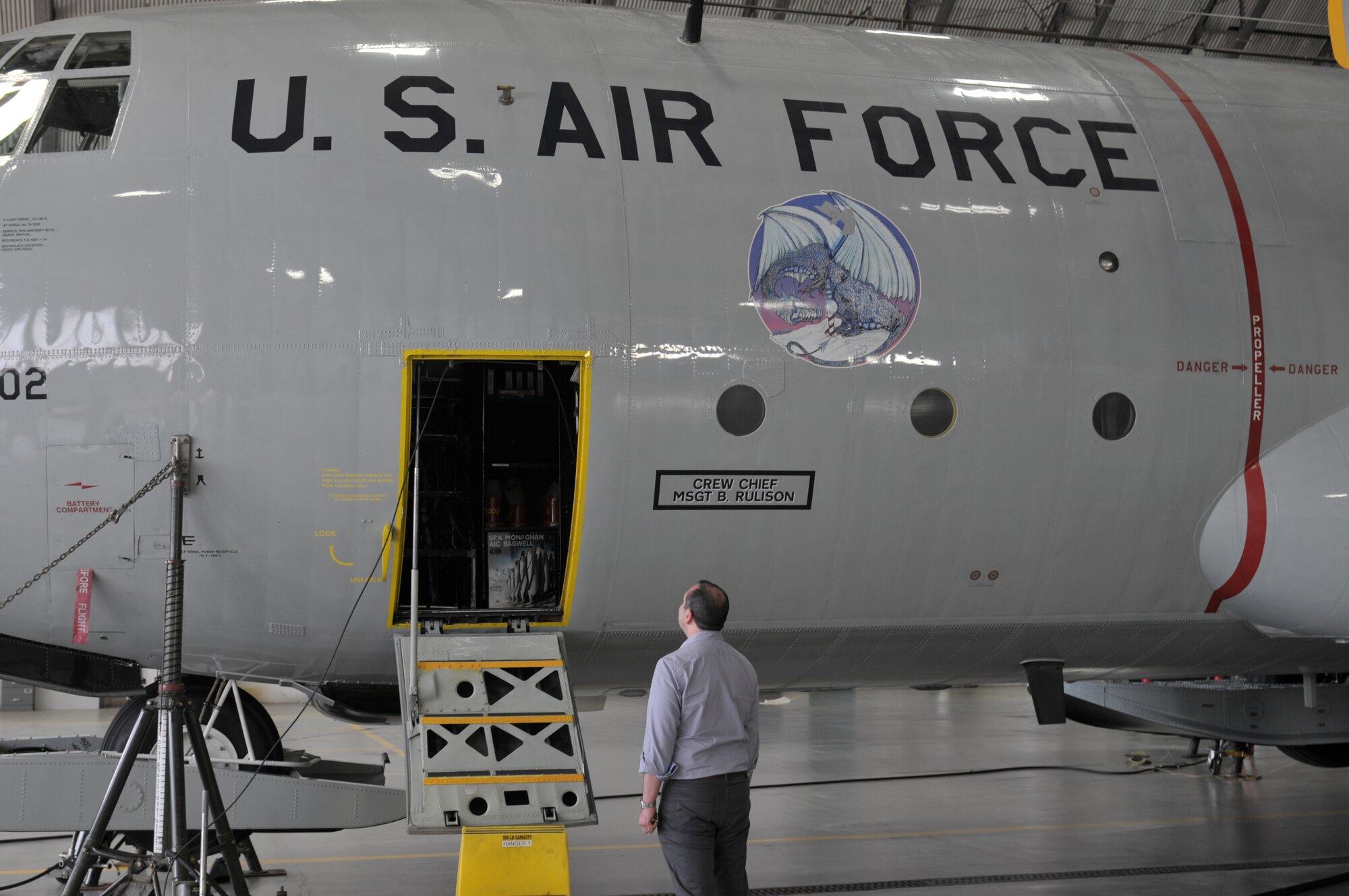 Gabe Camarillo, Assistant Secretary of the Air Force for Manpower and Reserve Affairs, gets an up-close look of a 109th Airlift Wing LC-130 Skibird during a tour of Stratton Air National Guard Base, New York, on June 22, 2016. (U.S. Air National Guard photo by Staff Sgt. Benjamin German/Released)