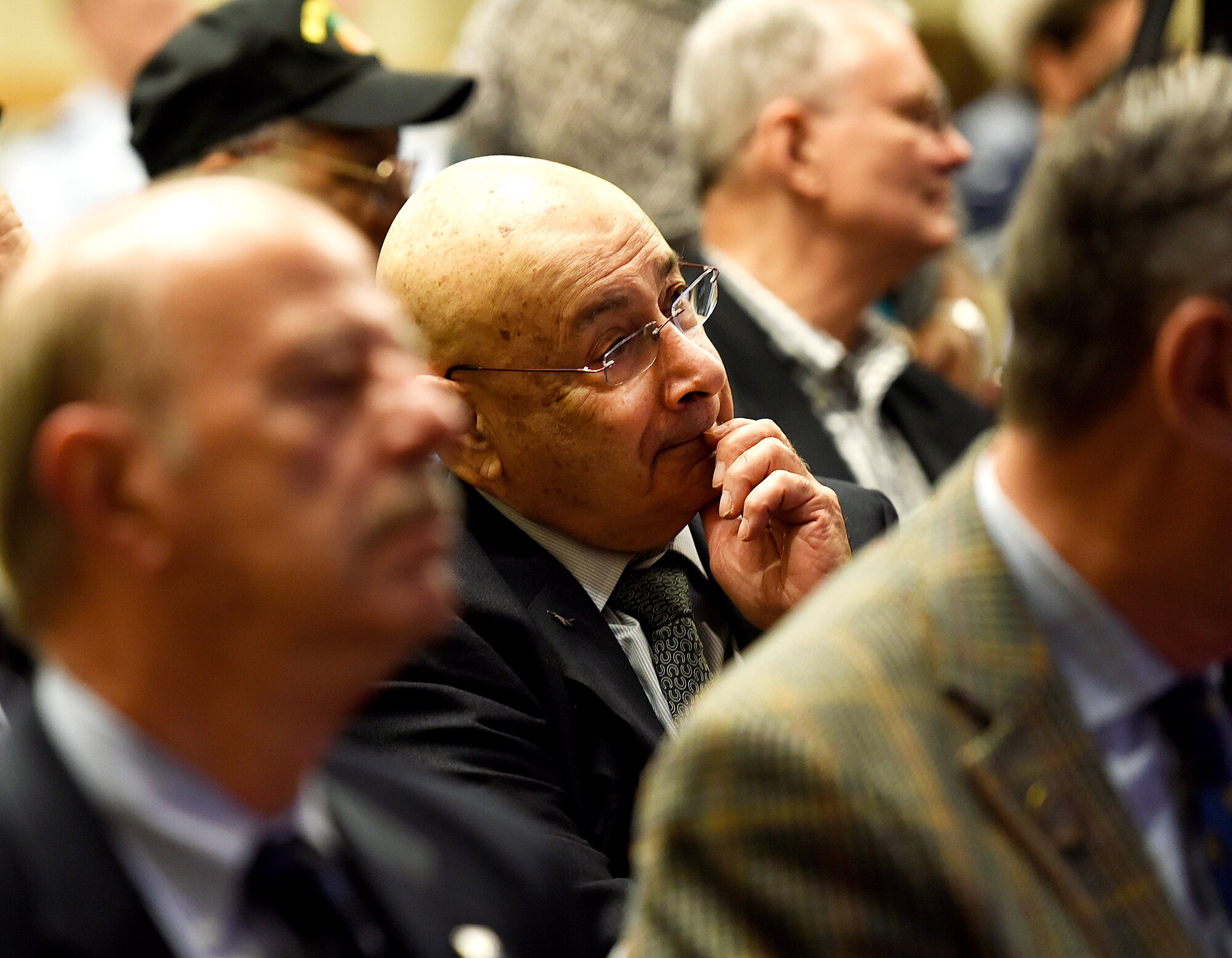 A Vietnam War veteran sits in the crowd during a ceremony recognizes veterans of the war at the Pentagon, Washington, D.C., June 21, 2016. The event, hosted by the Air Force Reserve, recognized more than 10 Vietnam War veterans. (U.S. Air Force photo by Staff Sgt. Alyssa C. Gibson/Release)