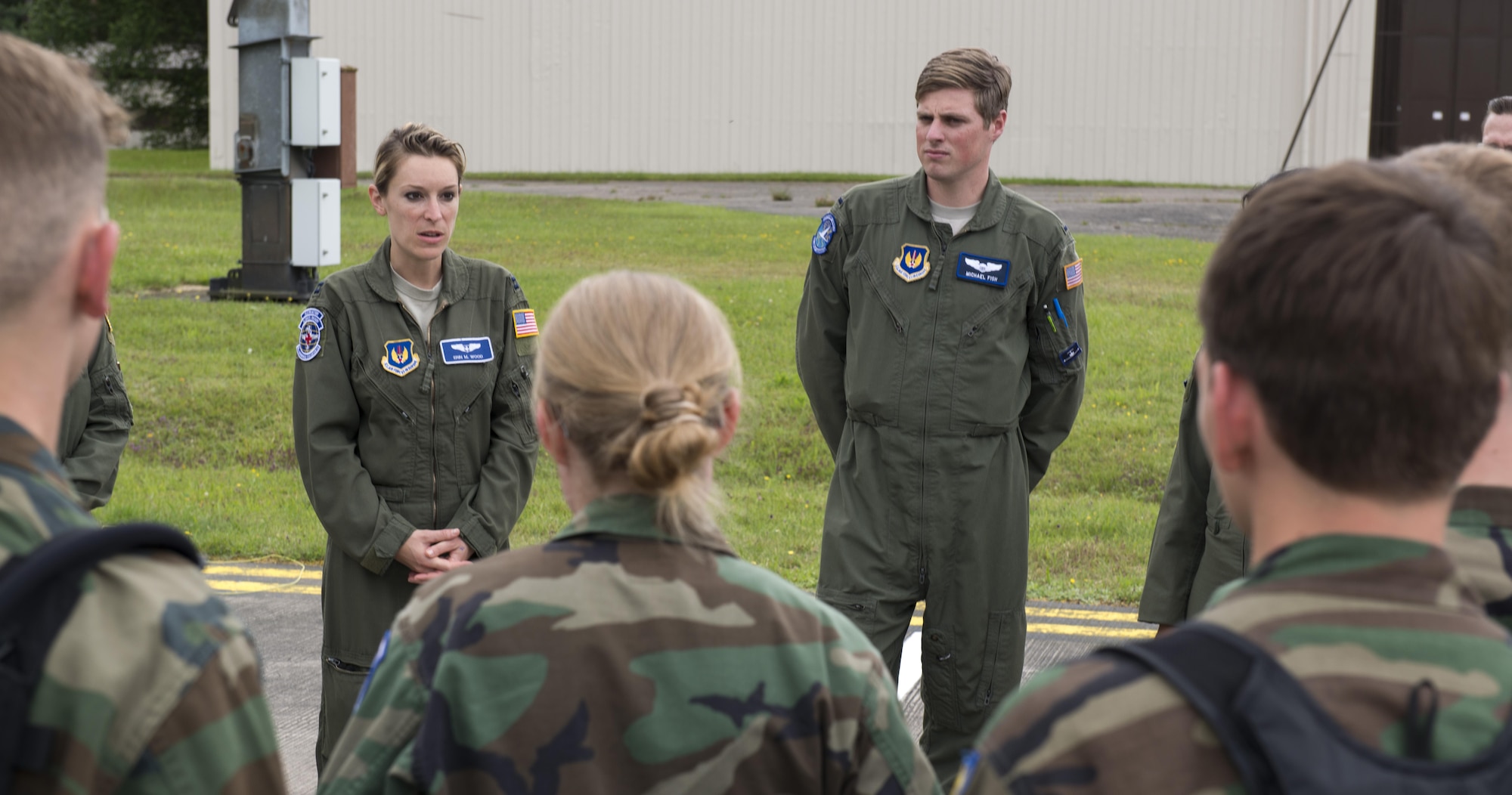 Capt. Erin Wood, 86th Aeromedical Evacuation Squadron flight nurse, speaks to cadets from the Civil Air Patrol during a tour June 22, 2016, at Ramstein Air Base, Germany. CAP included cadets from Ramstein, Spangdalem Air Base, Germany and Mildenhall Air Base, England. They toured Ramstein from June 18 to 24, and visited squadrons associated with all three wings on base to get a glimpse of what life is like as an Airman. (U.S. Air Force photo/Airman 1st Class Tryphena Mayhugh)