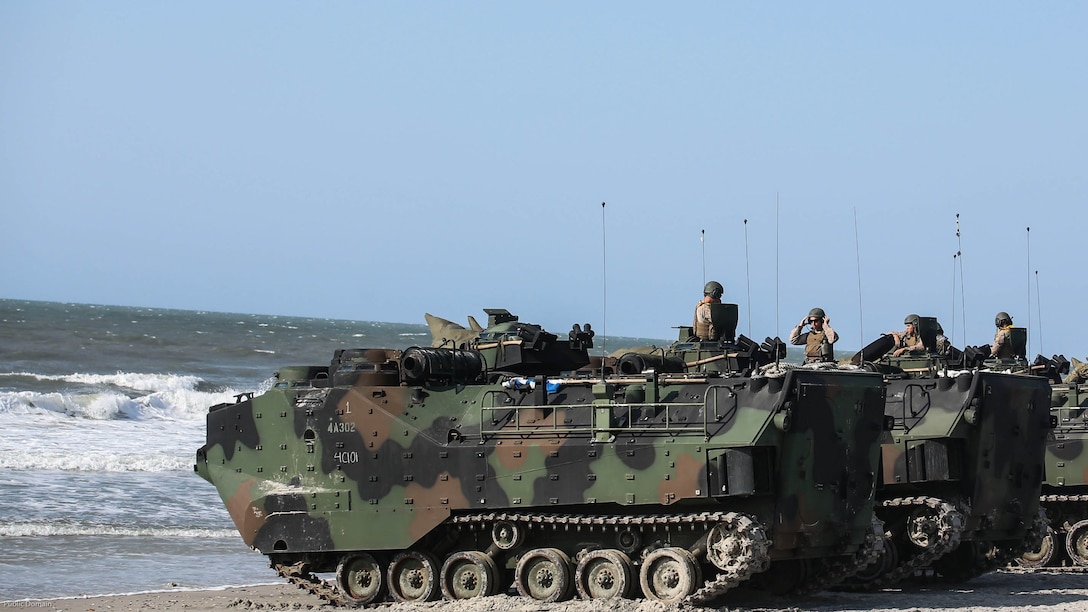 Marines with Charlie Company, 4th Assault Amphibian Battalion prepare for amphibious operations at Marine Corps Base Camp Lejeune, N.C., June 22, 2016. The company, based in Galveston, Texas, conducted operations in land and sea to prepare for their upcoming unit deployment program to Okinawa. 