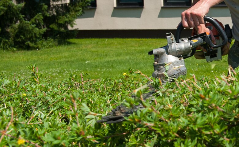 An Airman from 786th Civil Engineering Squadron trims bushes around Ramstein Air Base, Germany, June 24, 2016. Throughout the year, Ramstein maintains its high standard of cleanliness through the help of Airmen from the 786th CES and other squadrons maintaining base morale. (U.S. Air Force photo/Airman 1st Class Lane T. Plummer)
