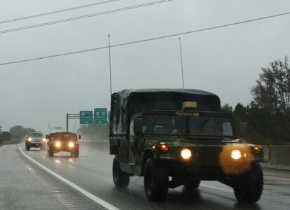 Virginia National Guard Soldiers from Troop B, 2nd Squadron, 183rd Cavalry Regiment, 116th Infantry Brigade Combat Team conduct reconnaissance patrols in support of Hurricane Sandy operations Oct. 29, 2012 in Suffolk, Va. The Virginia National Guard has been authorized to bring up to 750 personnel on state active duty, and the Virginia Army Guard and Virginia Defense Force are staging throughout Virginia with personnel and equipment capable of performing high water transport, debris reduction and reconnaissance patrols. 