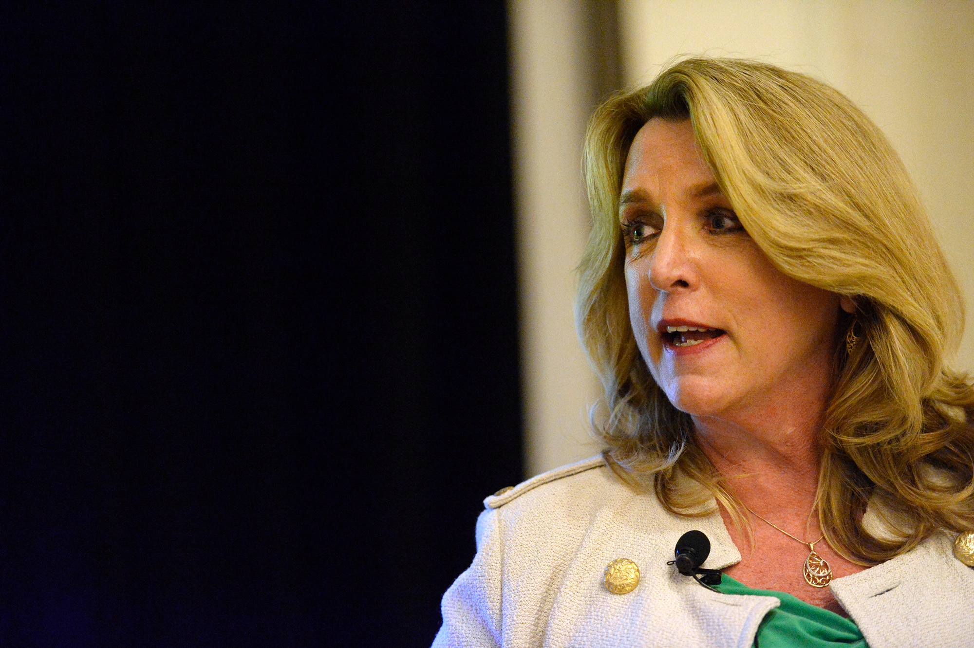 Air Force Secretary Deborah Lee James participates in a discussion, moderated by Eldridge Colby, about the space enterprise at the Center for a New American Security’s annual conference in Washington, D.C., on June 20, 2016. (U.S. Air Force photo/Scott M. Ash)